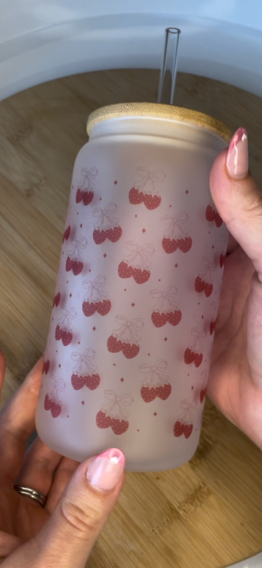 Strawberry Coquette Bows - Glass Tumbler